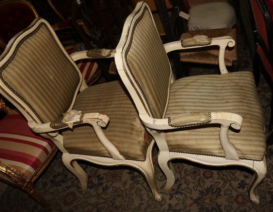 Pr French cabriole leg elbow chairs(-)